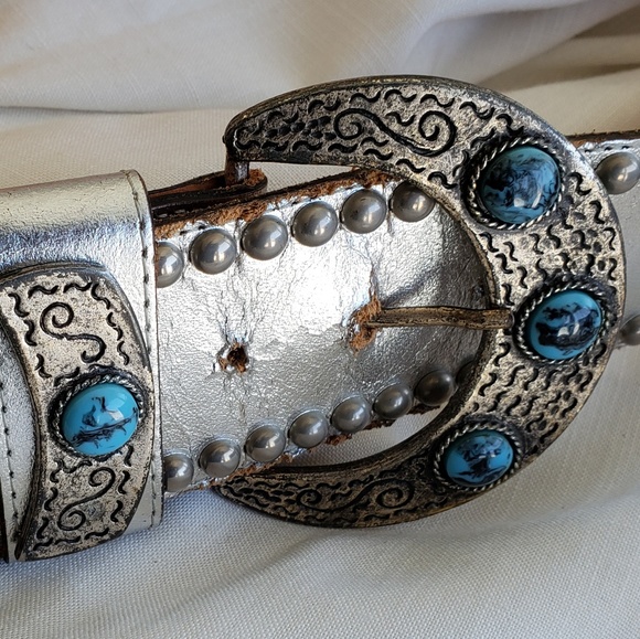 Vintage silver turquoise studded moon belt - Picture 6 of 8